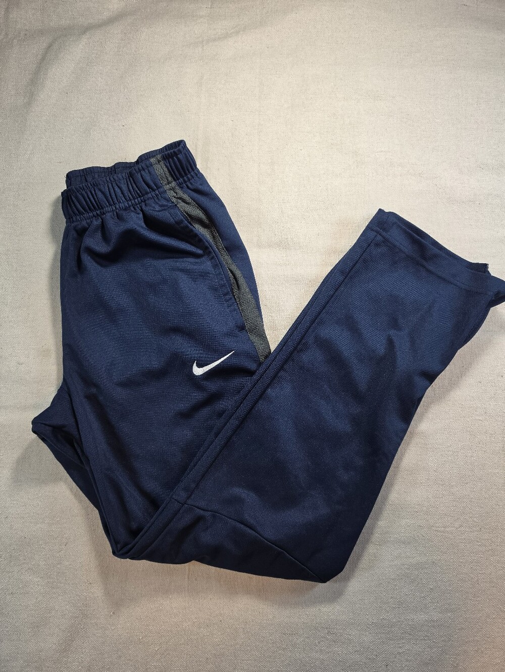 Nike Men's Dri Fit Fabric Navy Jogger Gray Contrast & White Swoosh Embroidery S